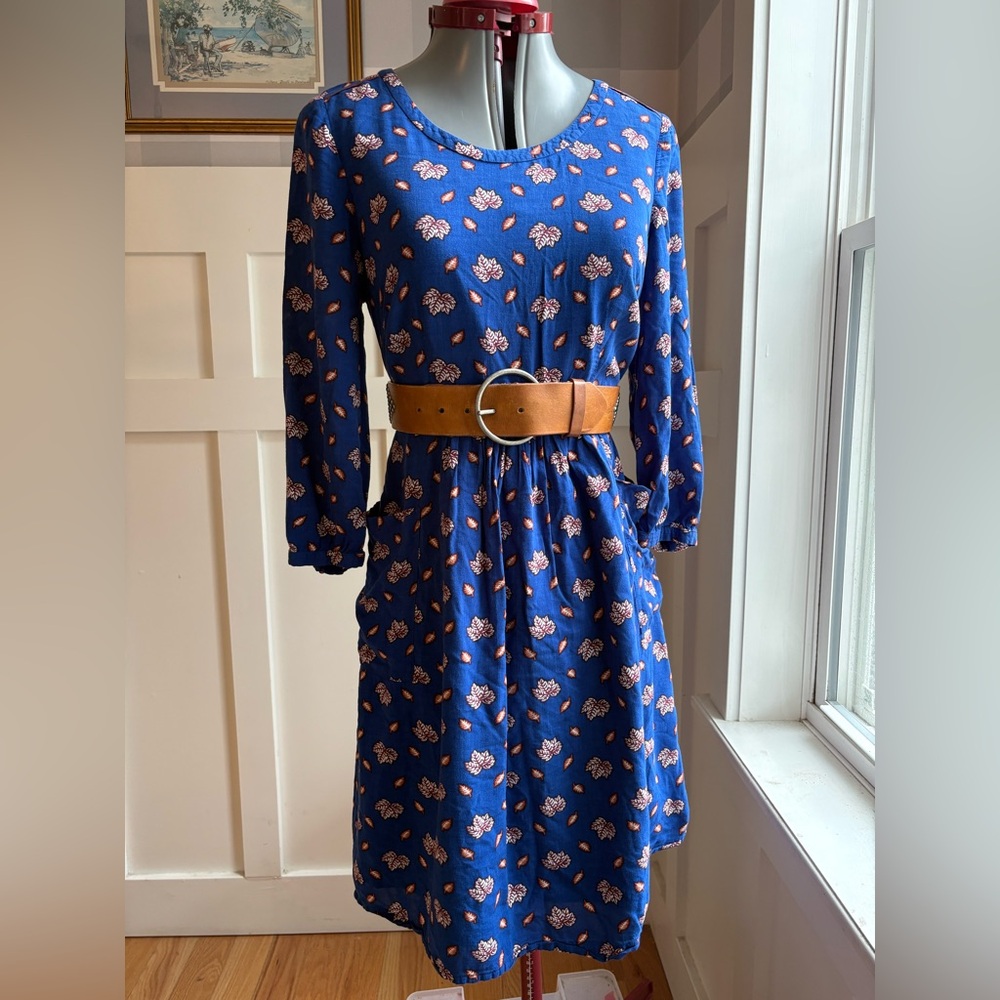 Boden Blue Midi Dress with Pink Floral Print 6 Whimsical Boho